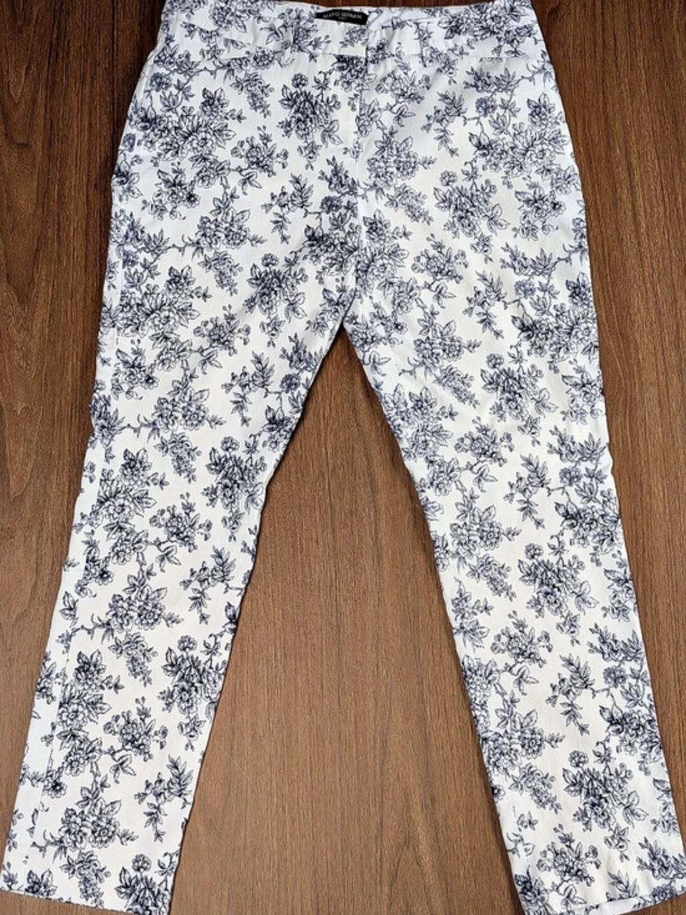 Grandmillennial Blue White Toile Stretch Ankle Pants 6